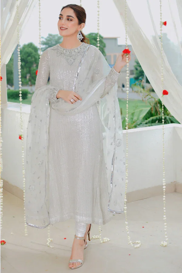 Maya Ali Grey Formal Collection Chiffon Replica