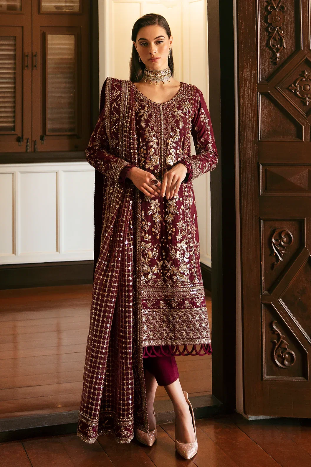 Gulaal Maroon Formal Collection Chiffon Replica