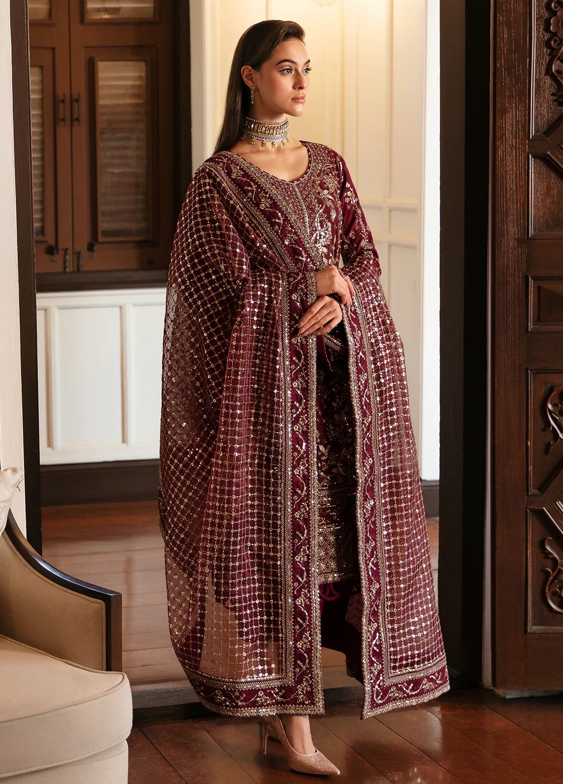 Alternative view of Gulaal Maroon Formal Collection Chiffon Replica