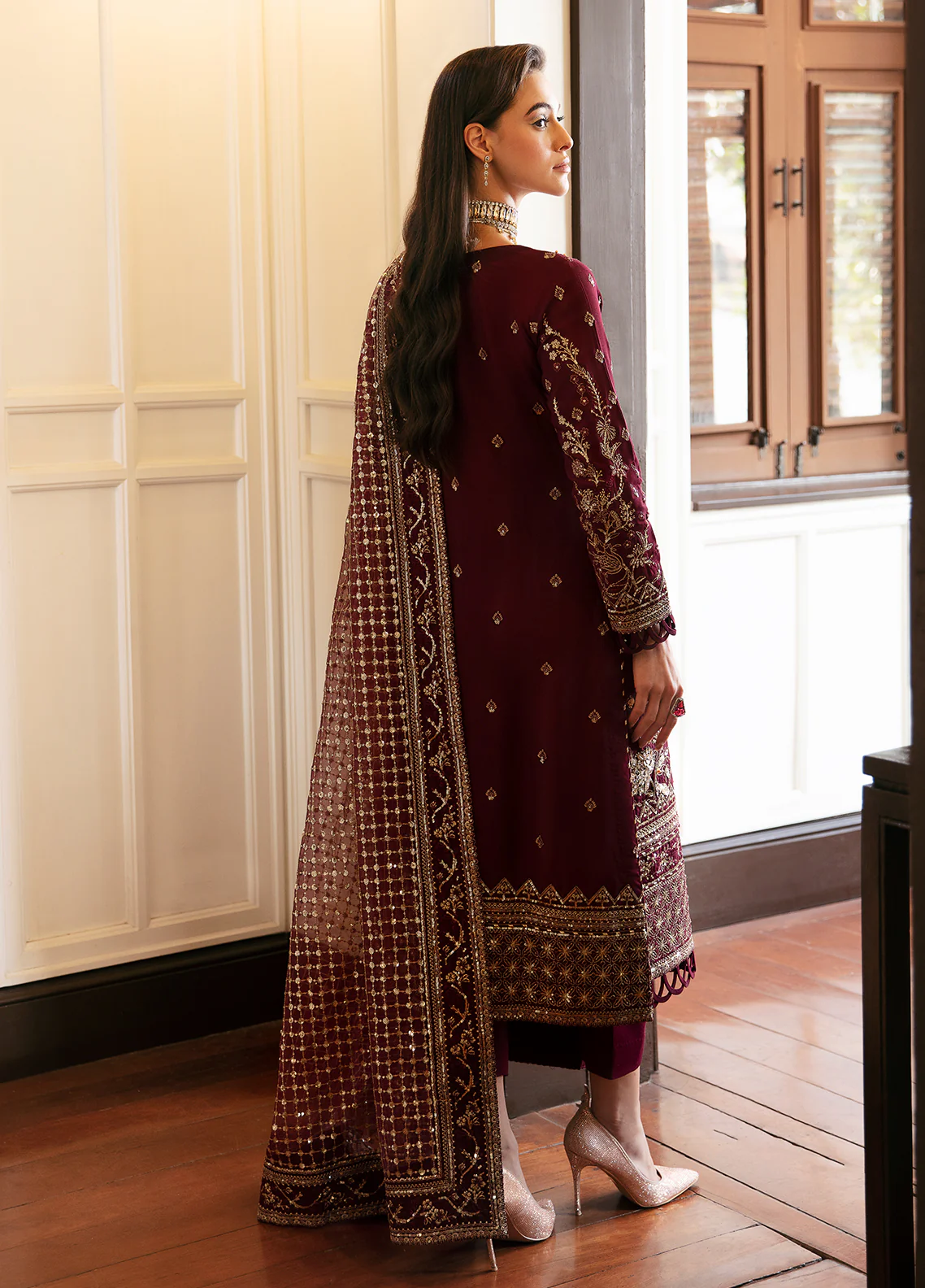 Gulaal Maroon Formal Collection Chiffon Replica - Image 3