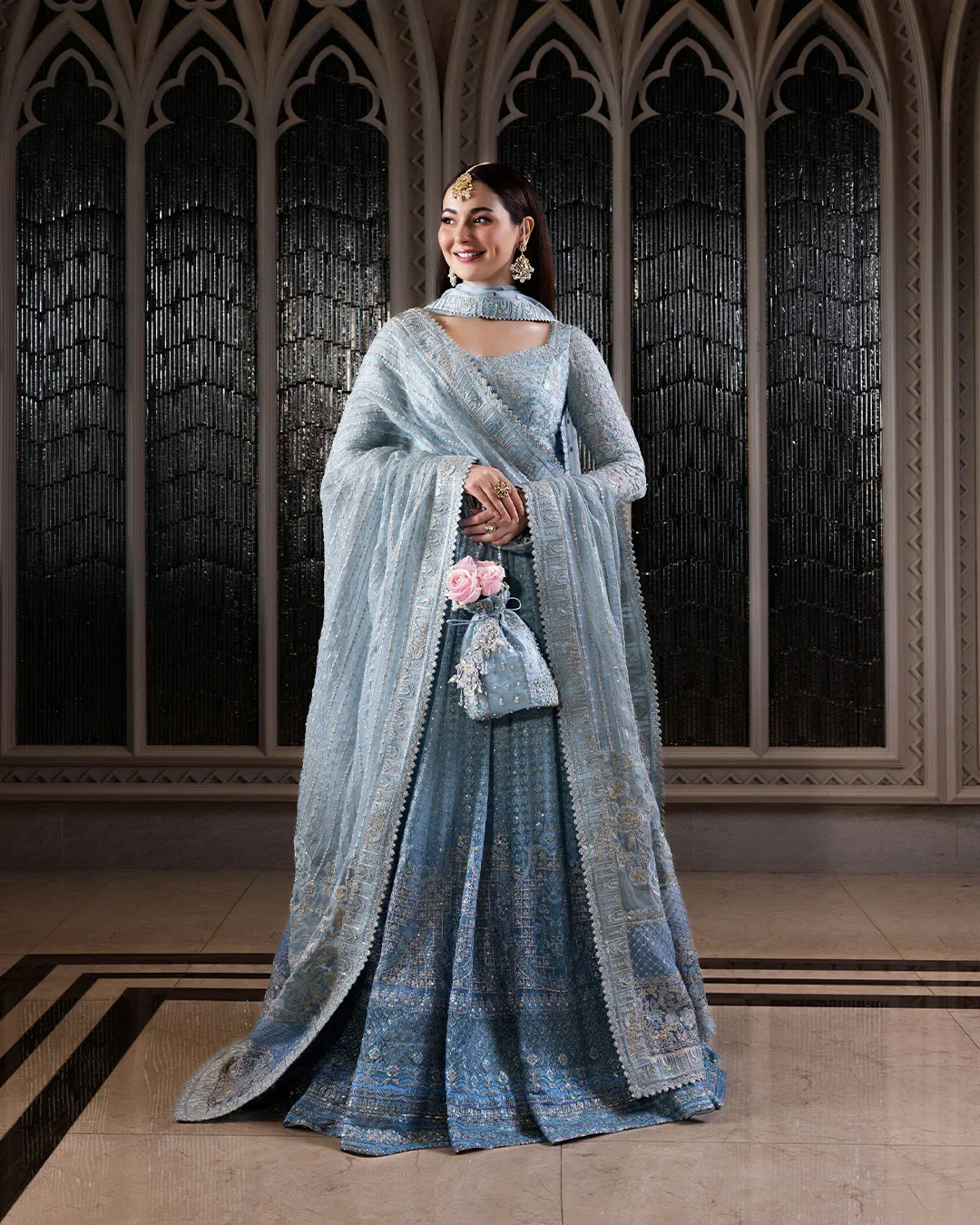 Faiza Saqlain Blue Maxi Formal Collection Net Replica