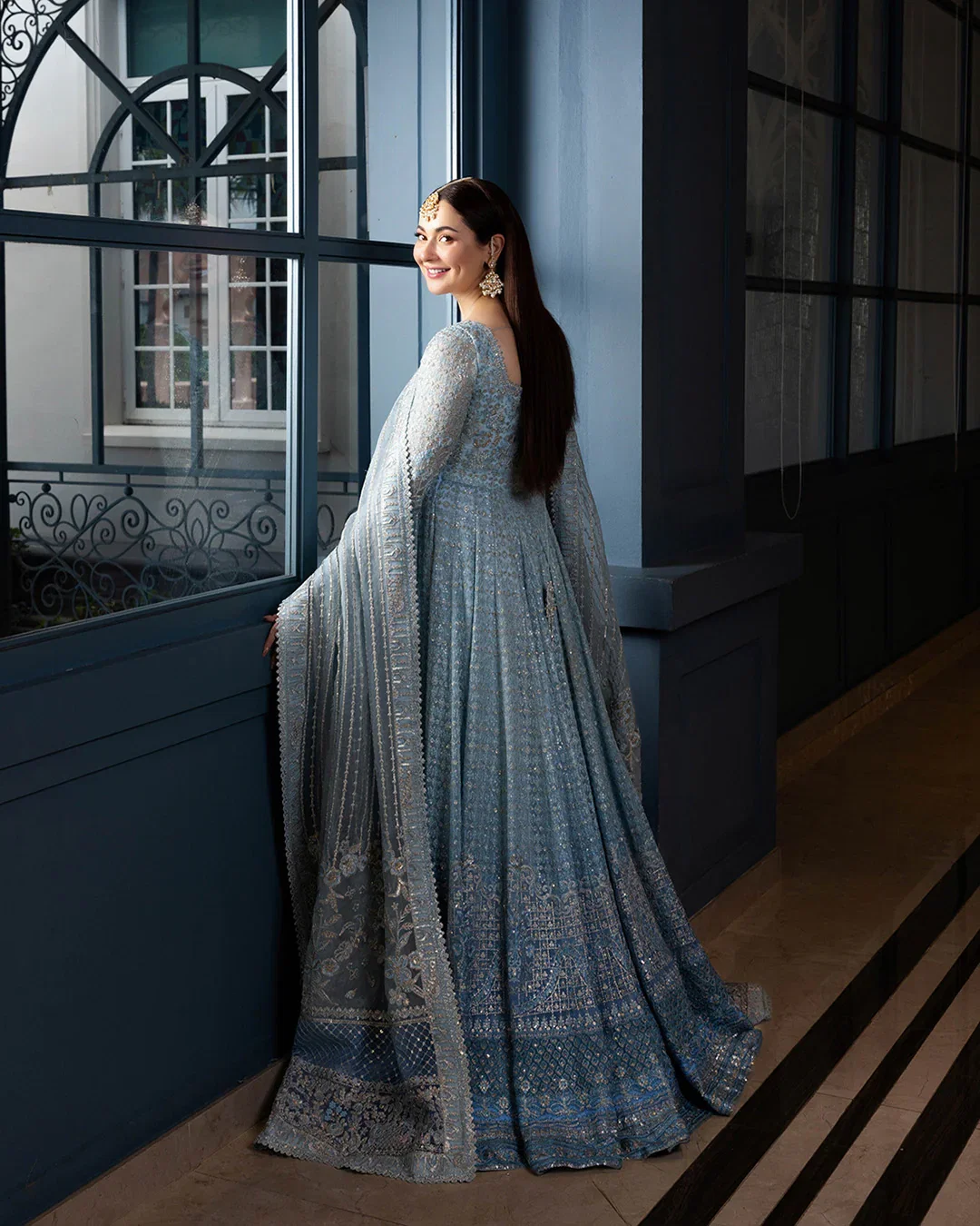Alternative view of Faiza Saqlain Blue Maxi Formal Collection Net Replica