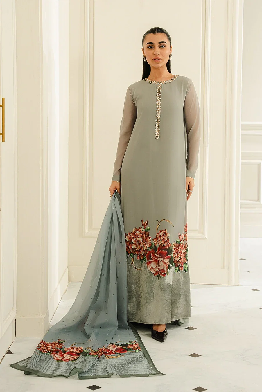 Lulusar Silver Digital Printed Silk Collection Replica