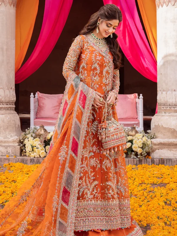Kanwal Malik Orange Bridal Collection Net Maxi Replica