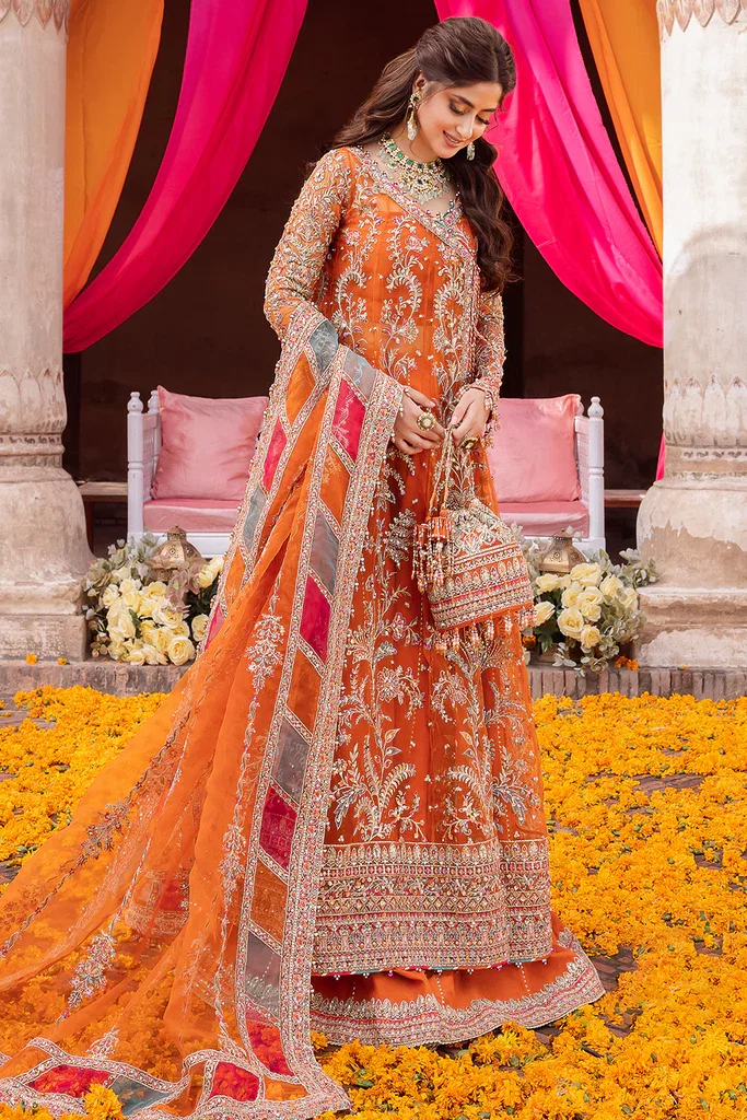 Kanwal Malik Orange Bridal Collection Net Maxi Replica