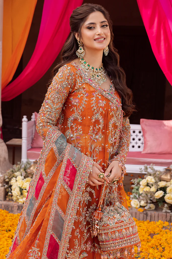 Kanwal Malik Orange Bridal Collection Net Maxi Replica - Image 3