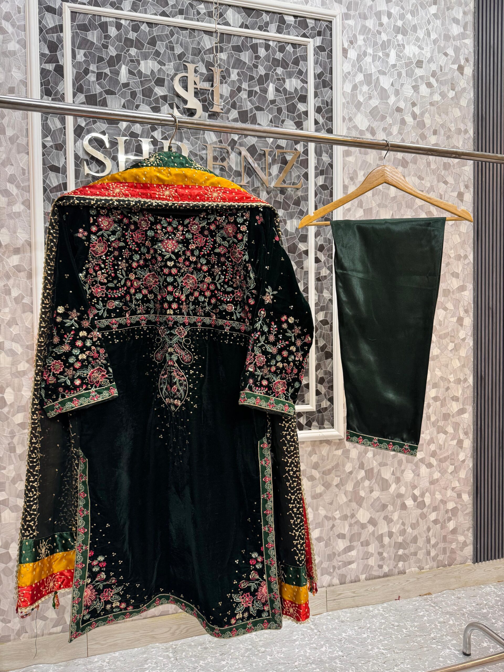 Shrenz 3 Piece Stitched Velvet Pret Collection