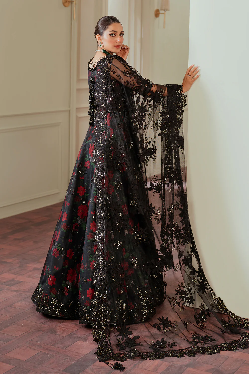 Baroque Black Maxi Bridal Collection Net Replica - Image 3