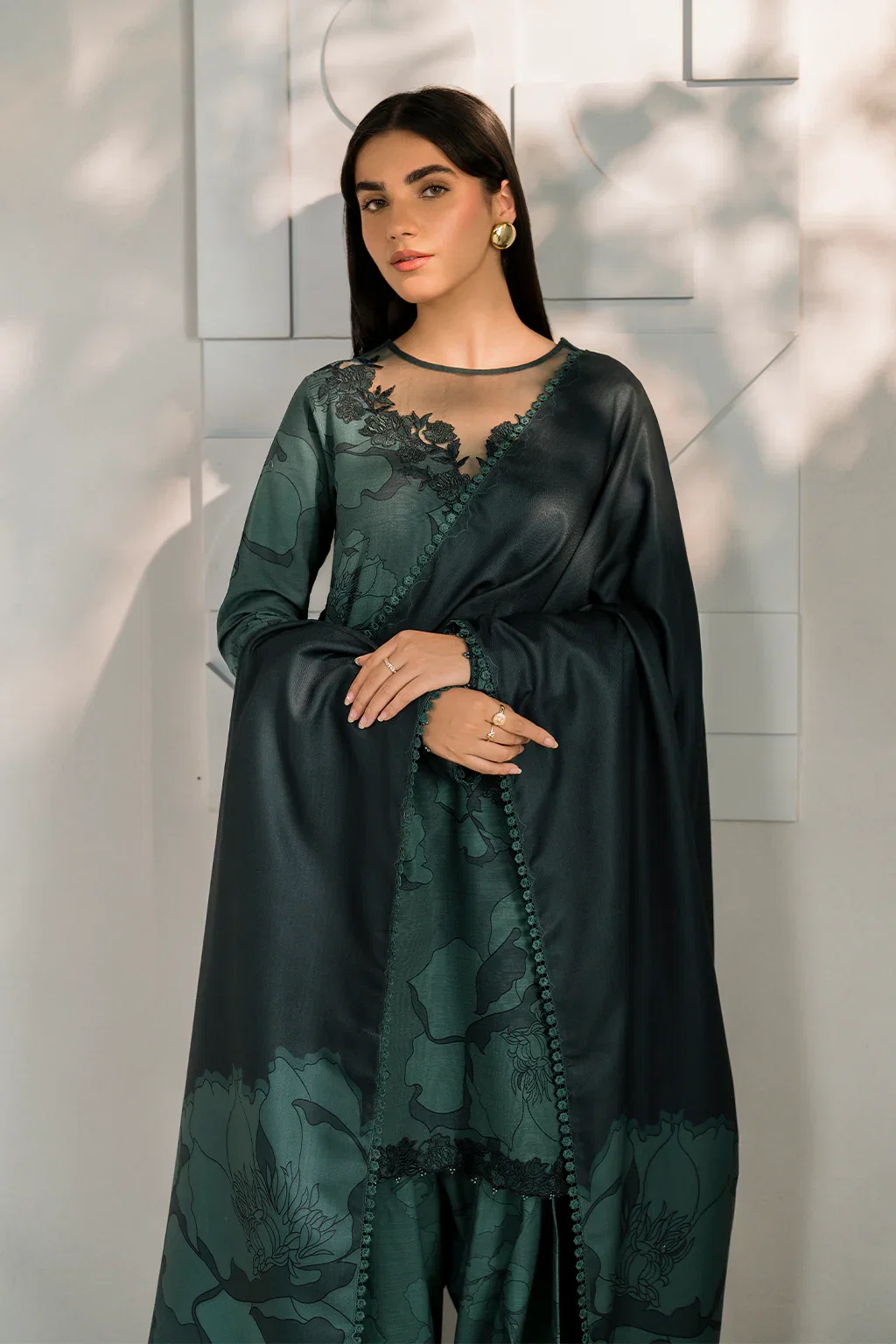 Iznik Green Digital Printed Lawn Collection Replica - Image 3