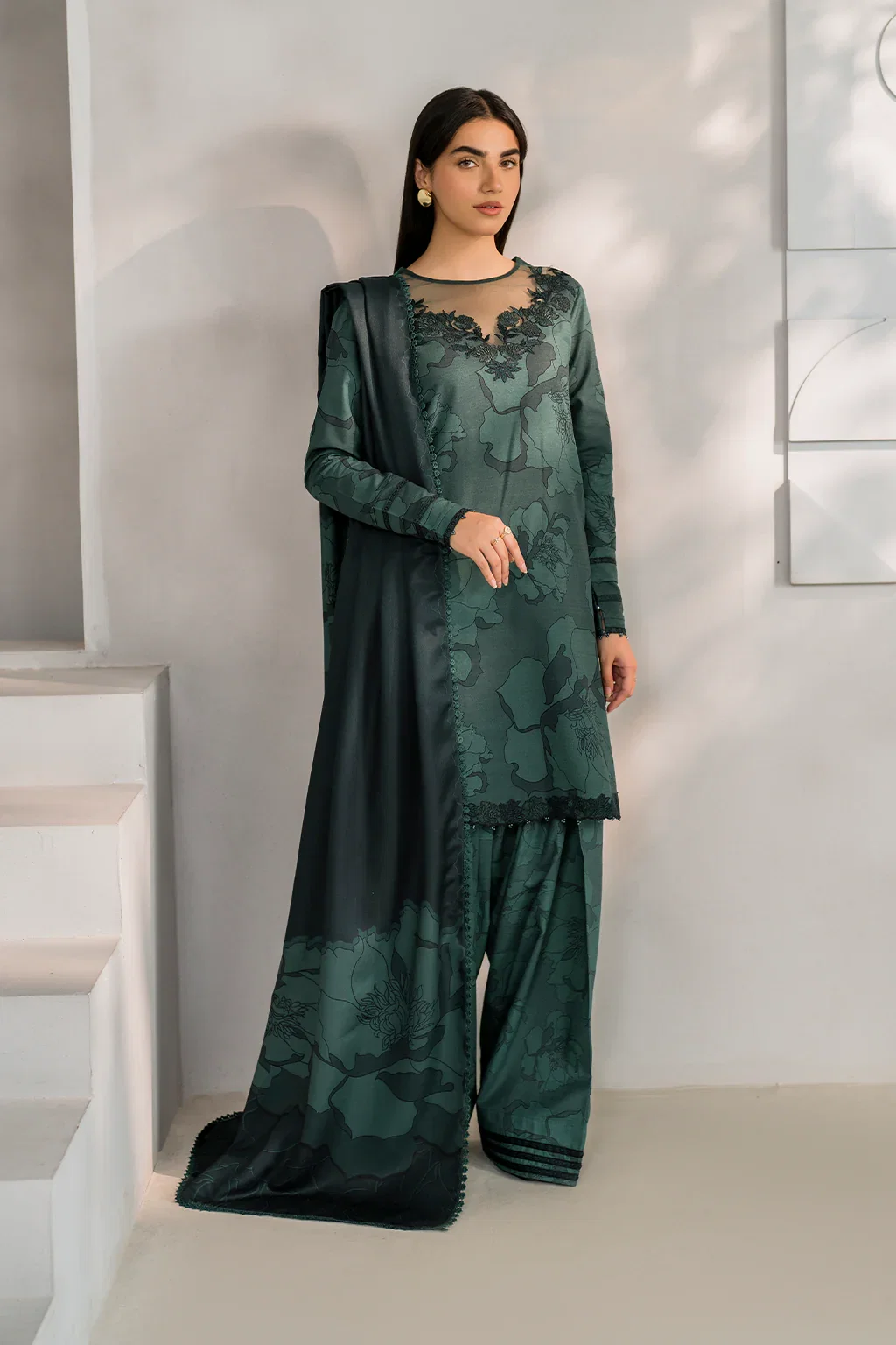 Iznik Green Digital Printed Lawn Collection Replica