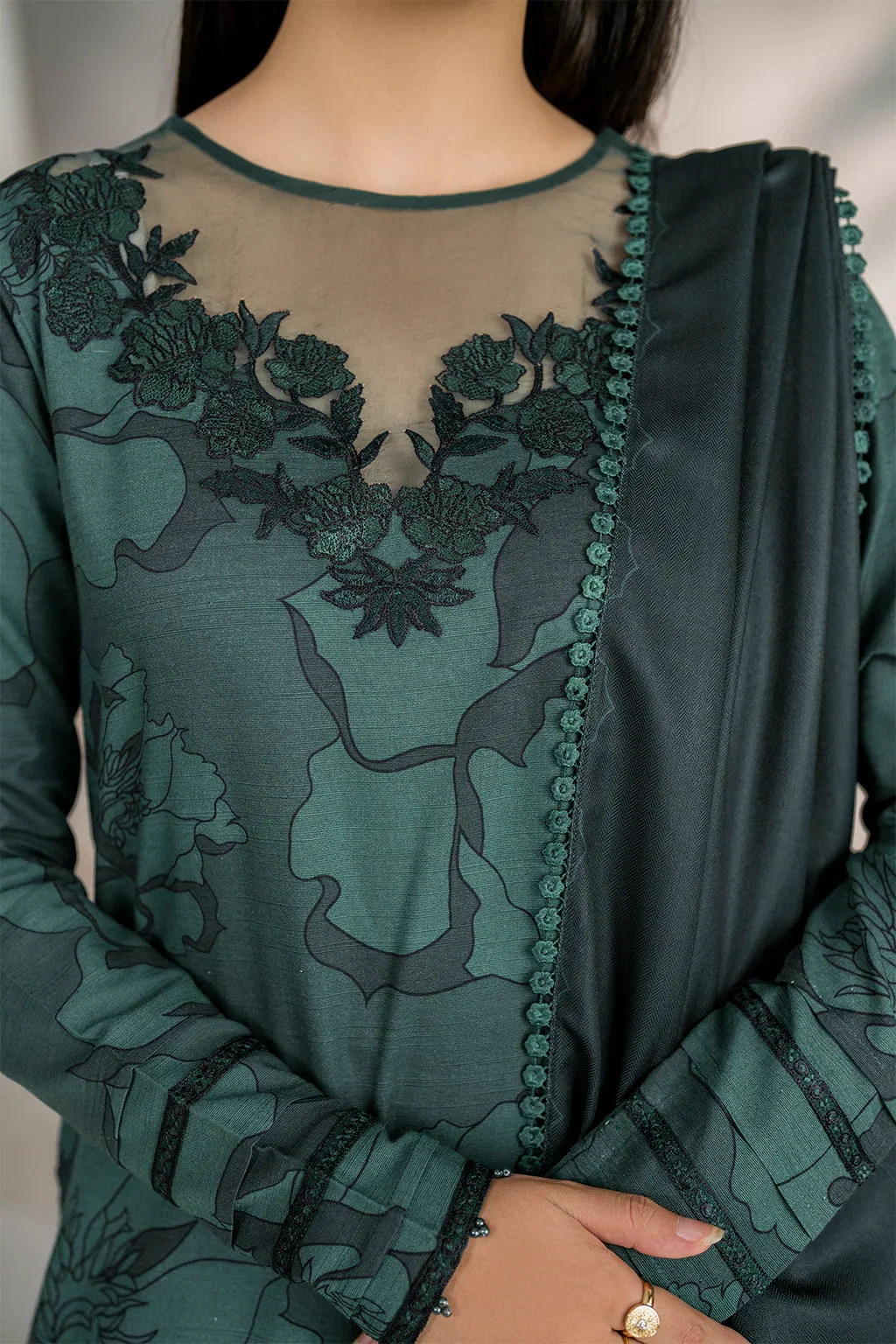 Iznik Green Digital Printed Lawn Collection Replica - Image 4