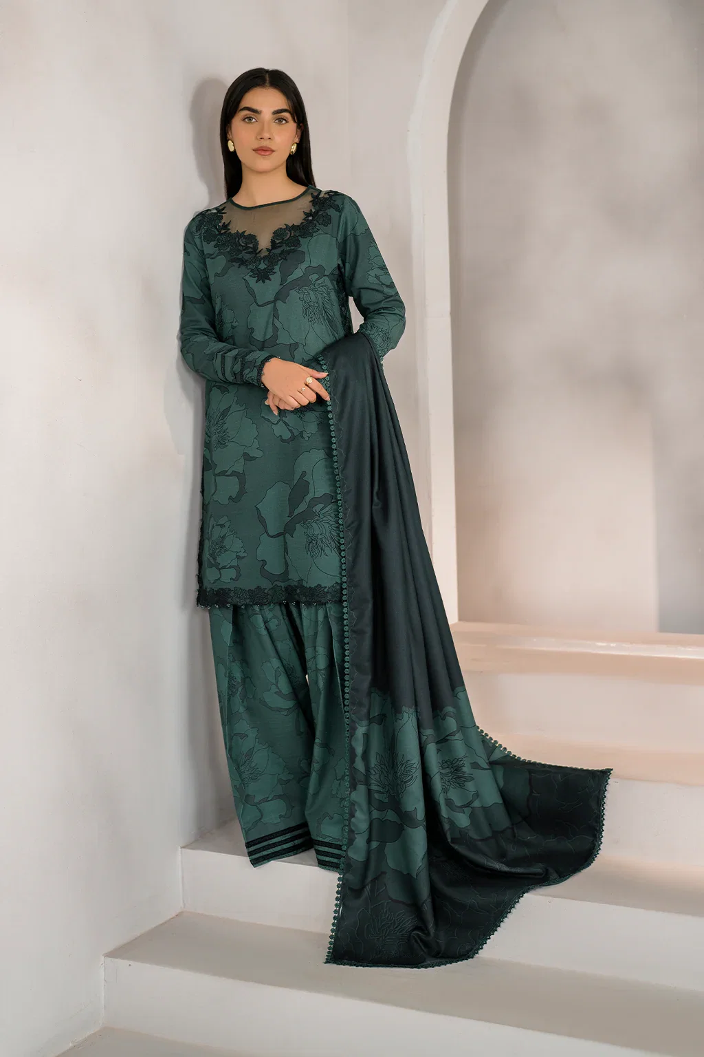 Iznik Green Digital Printed Lawn Collection Replica - Image 2