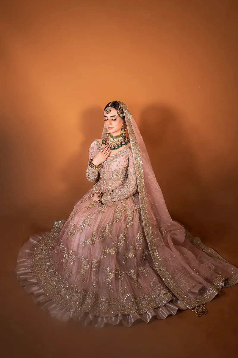 Maha Wajahat Peach Bridal Collection Chiffon Replica