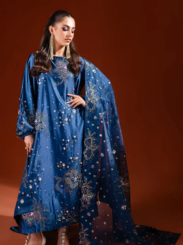 Nureh Blue Formal Collection Raw Silk Replica