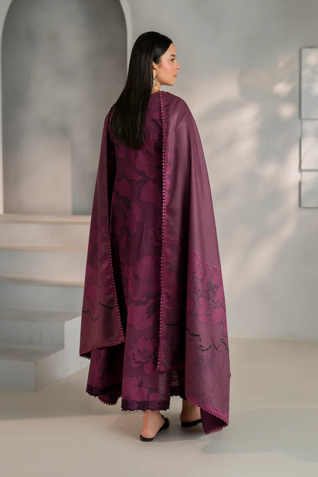 Alternative view of Iznik Maroon Digital Printed Lawn Collection Replica