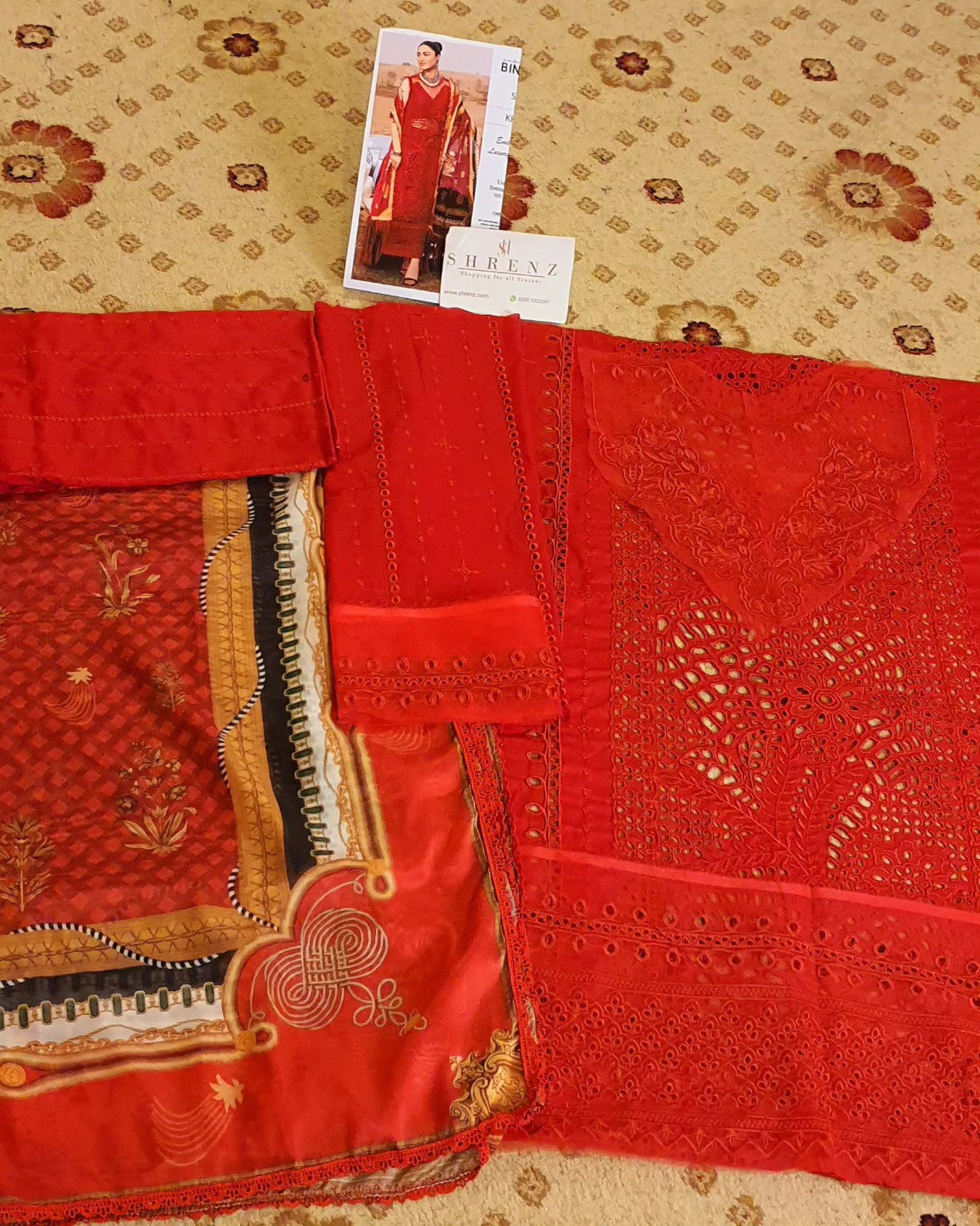 Bin Ilyas Red Luxury Lawn Collection Replica - Image 6