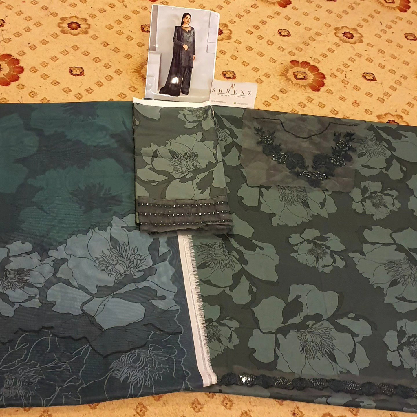 Iznik Green Digital Printed Lawn Collection Replica - Image 6