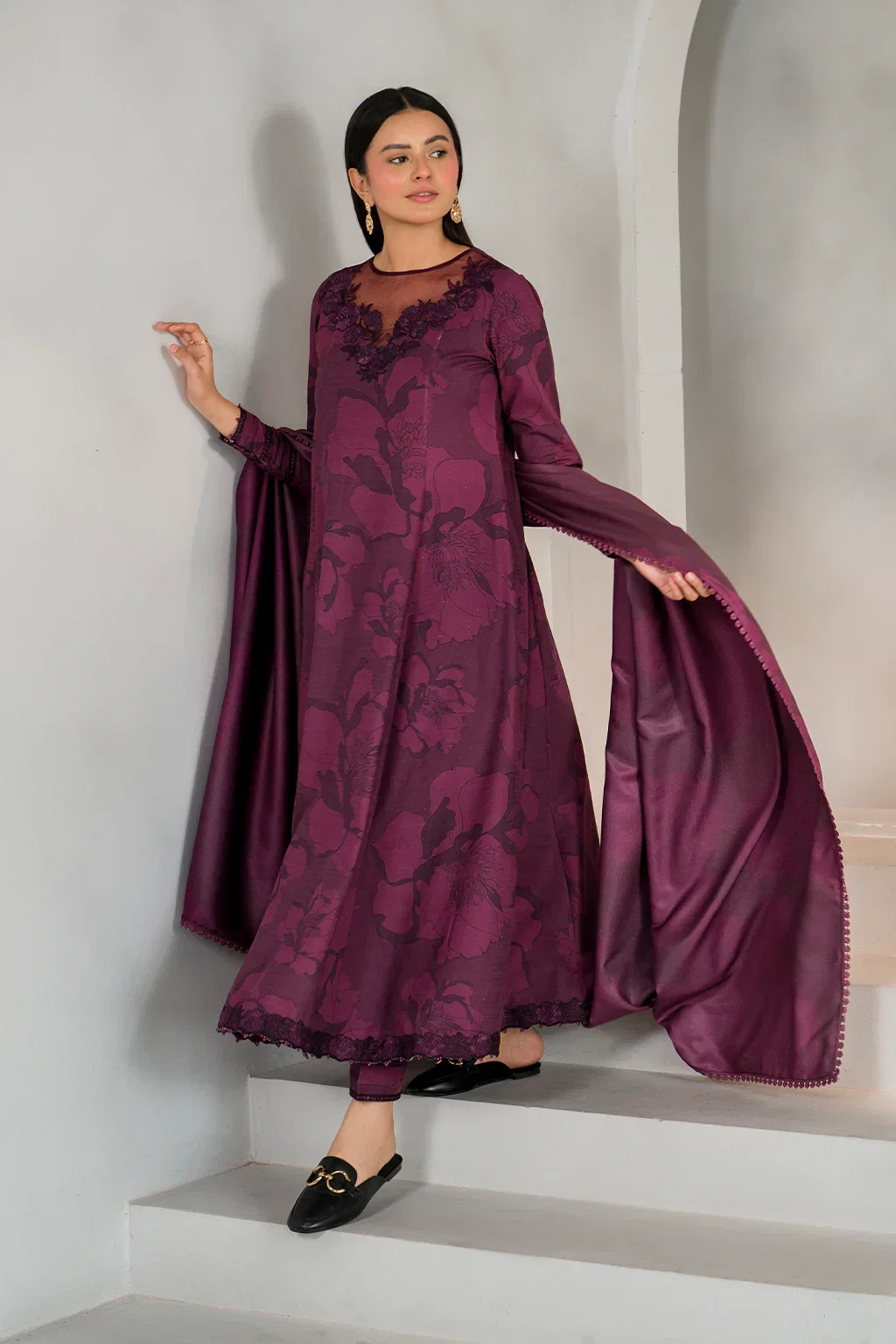 Iznik Maroon Digital Printed Lawn Collection Replica