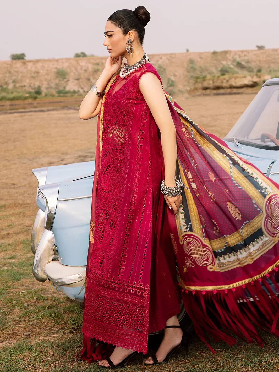 Bin Ilyas Red Luxury Lawn Collection Replica - Image 5