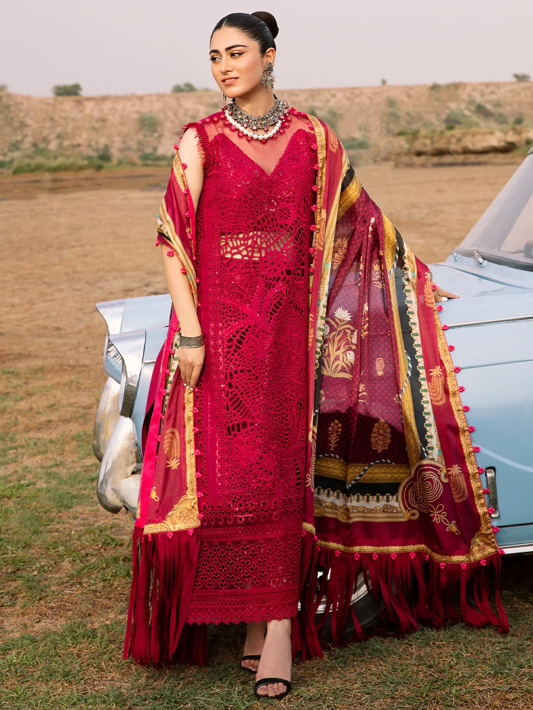 Bin Ilyas Red Luxury Lawn Collection Replica