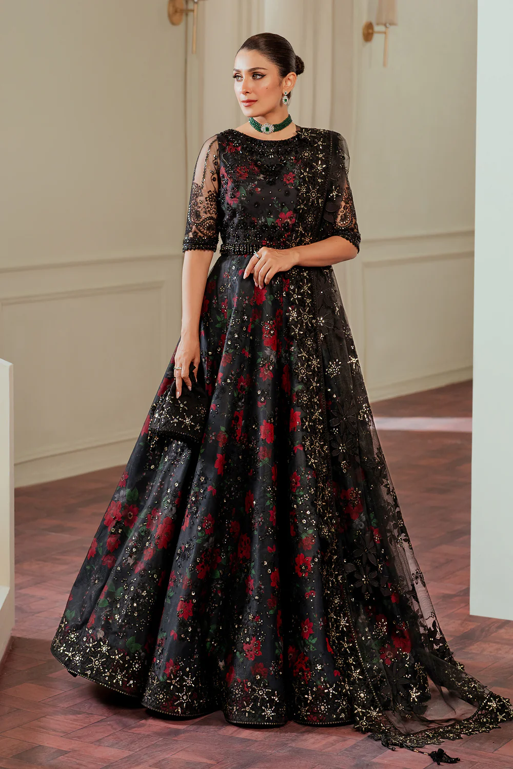 Baroque Black Maxi Bridal Collection Net Replica - Image 2