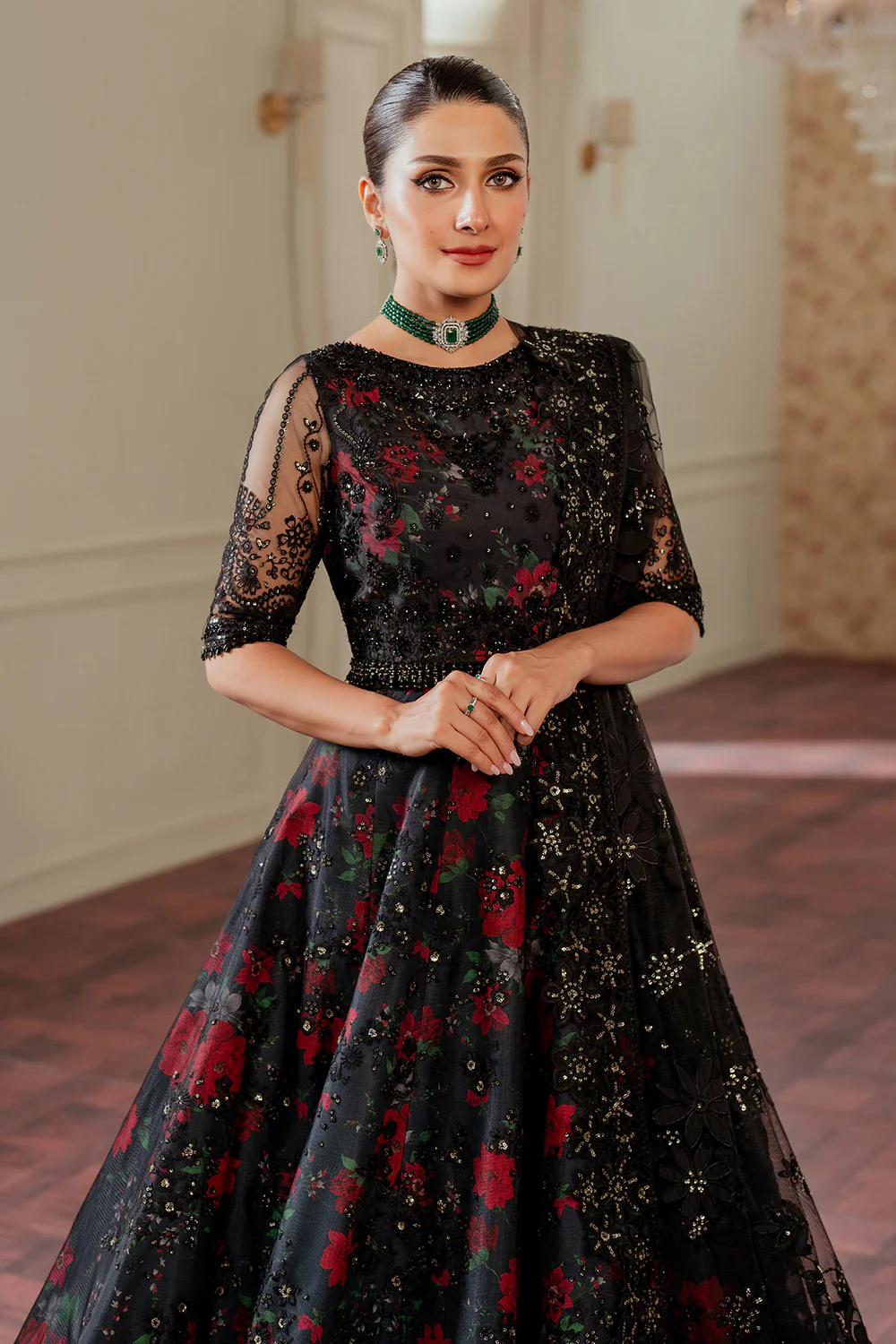 Baroque Black Maxi Bridal Collection Net Replica - Image 4