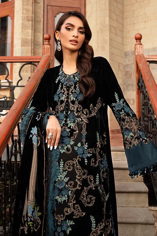 Maria B Black Formal Collection Palachi Velvet Replica - Image 3