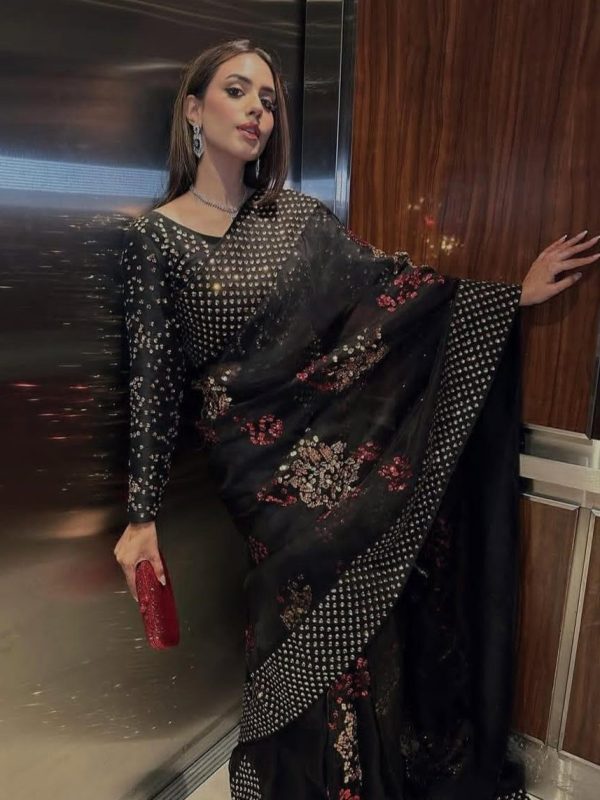 Shrenz Black Sequence Exclusive Organza Saree Replica
