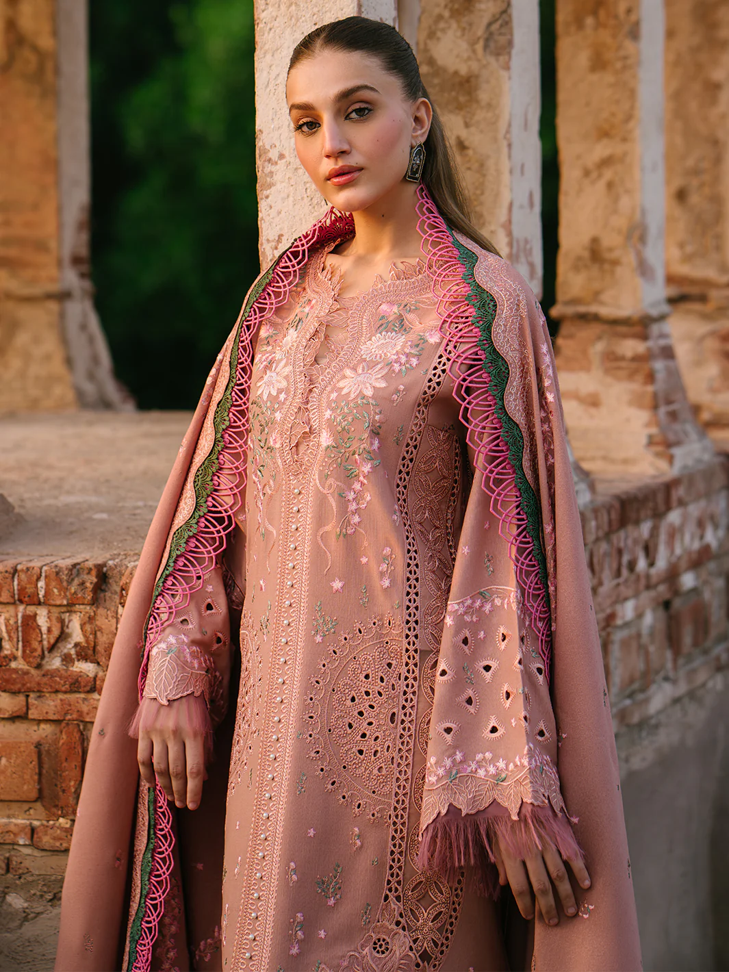 Bin Ilyas Peach Luxury Lawn Collection Replica - Image 3