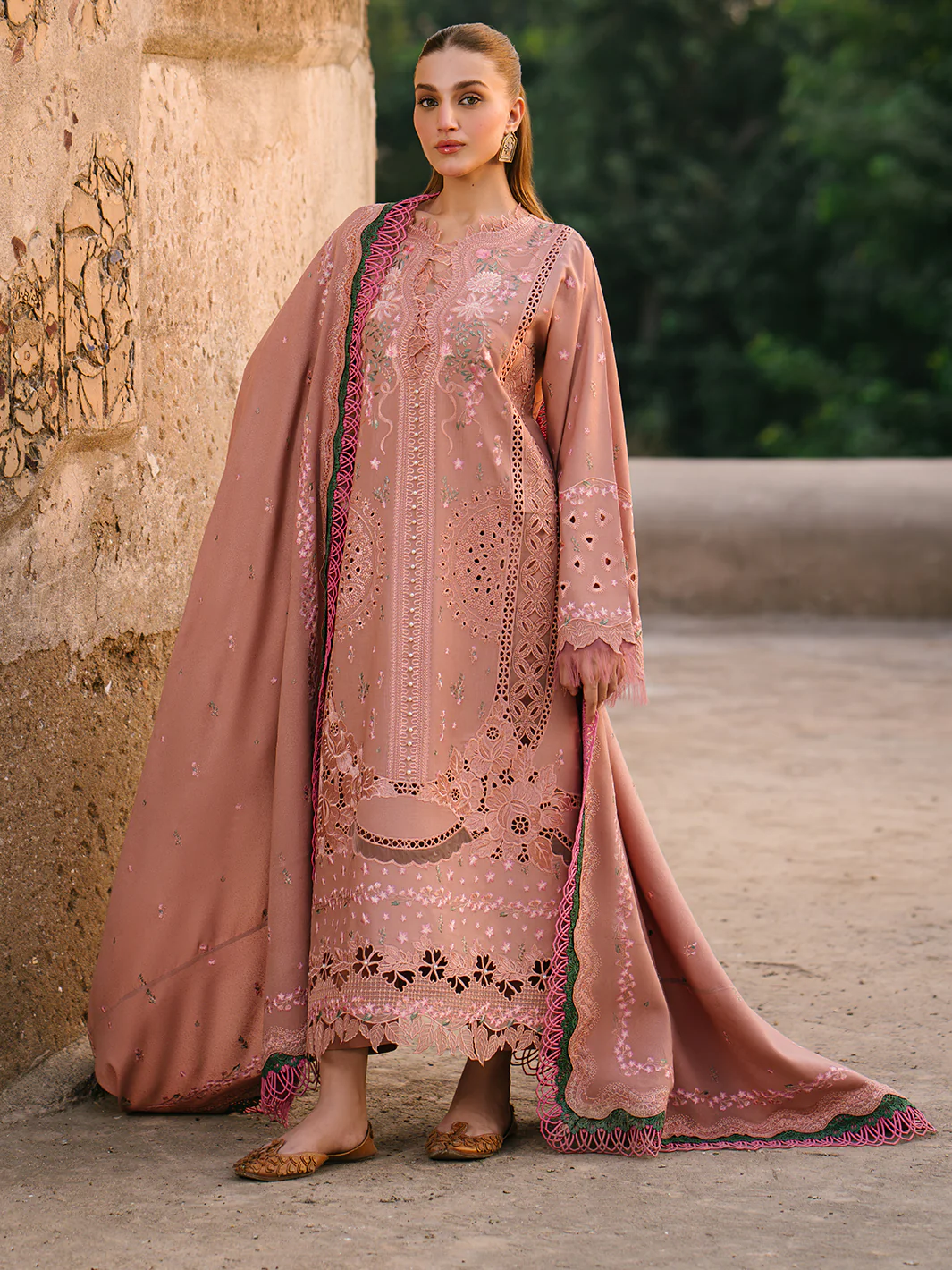 Bin Ilyas Peach Luxury Lawn Collection Replica - Image 2