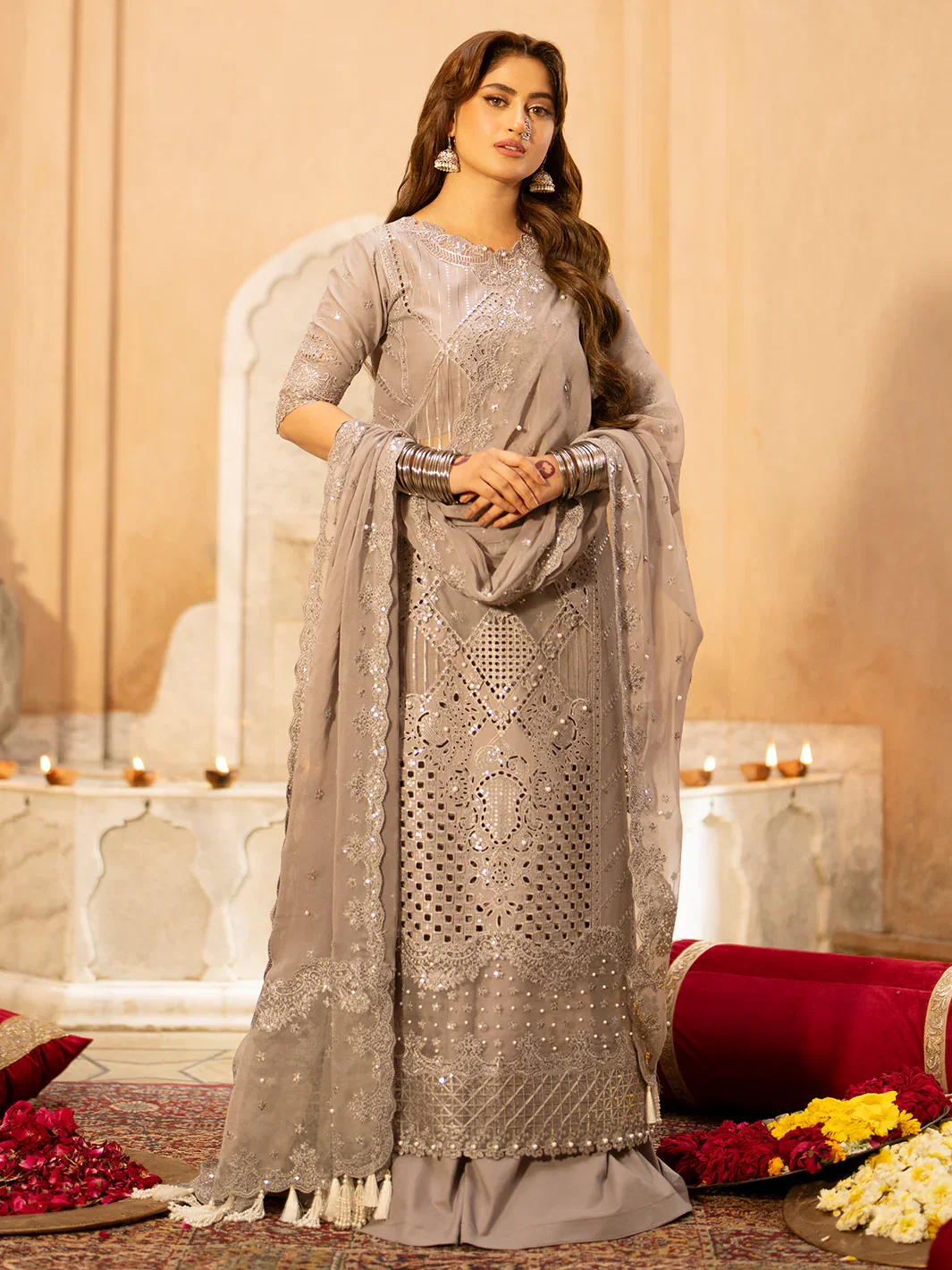 Bin Ilyas Grey Luxury Lawn Collection Replica - Image 4