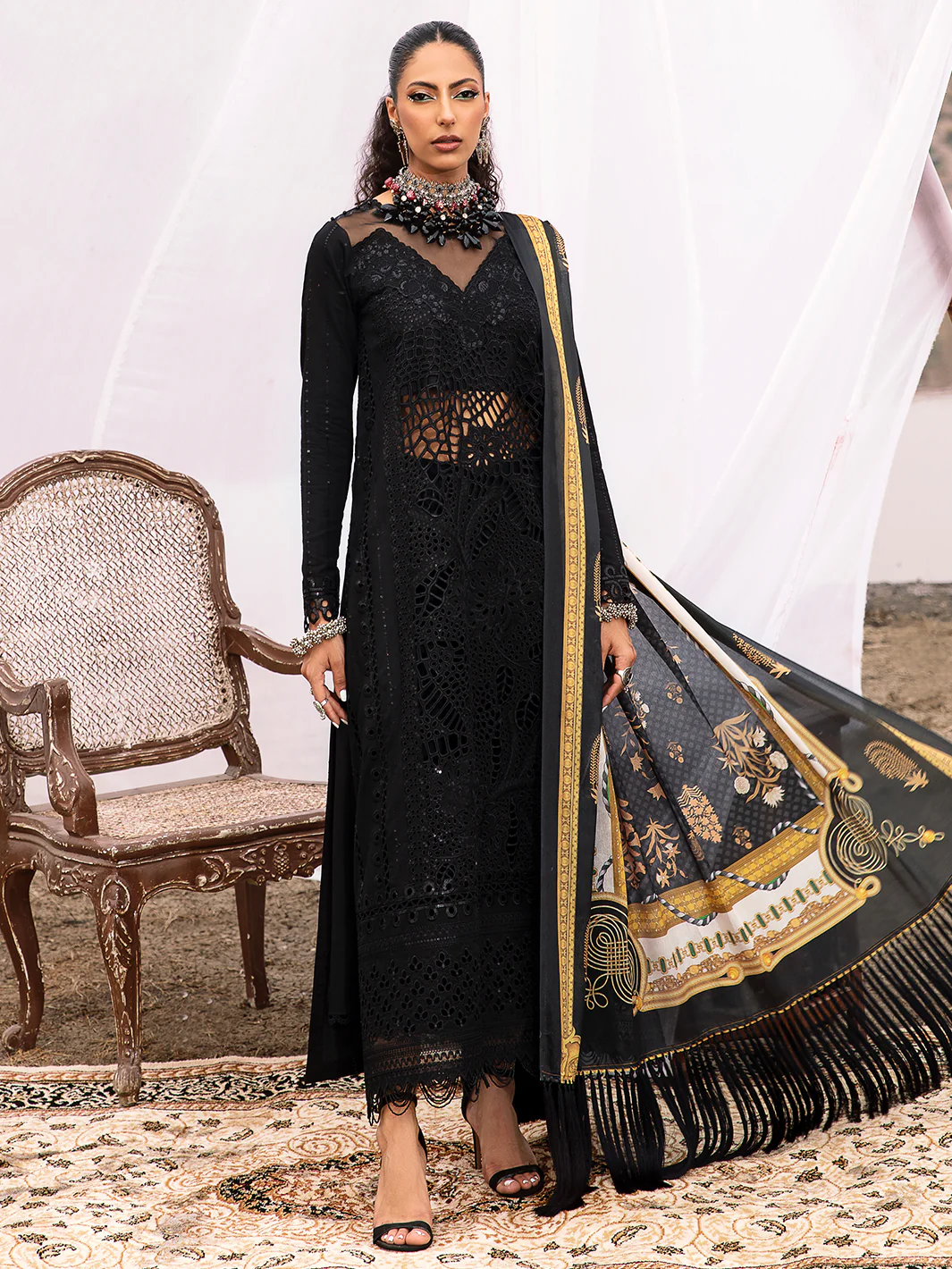 Bin Ilyas Black Luxury Lawn Collection Replica
