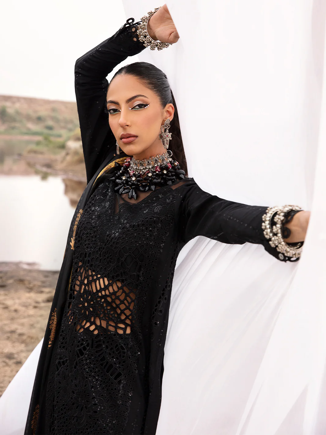 Bin Ilyas Black Luxury Lawn Collection Replica - Image 2