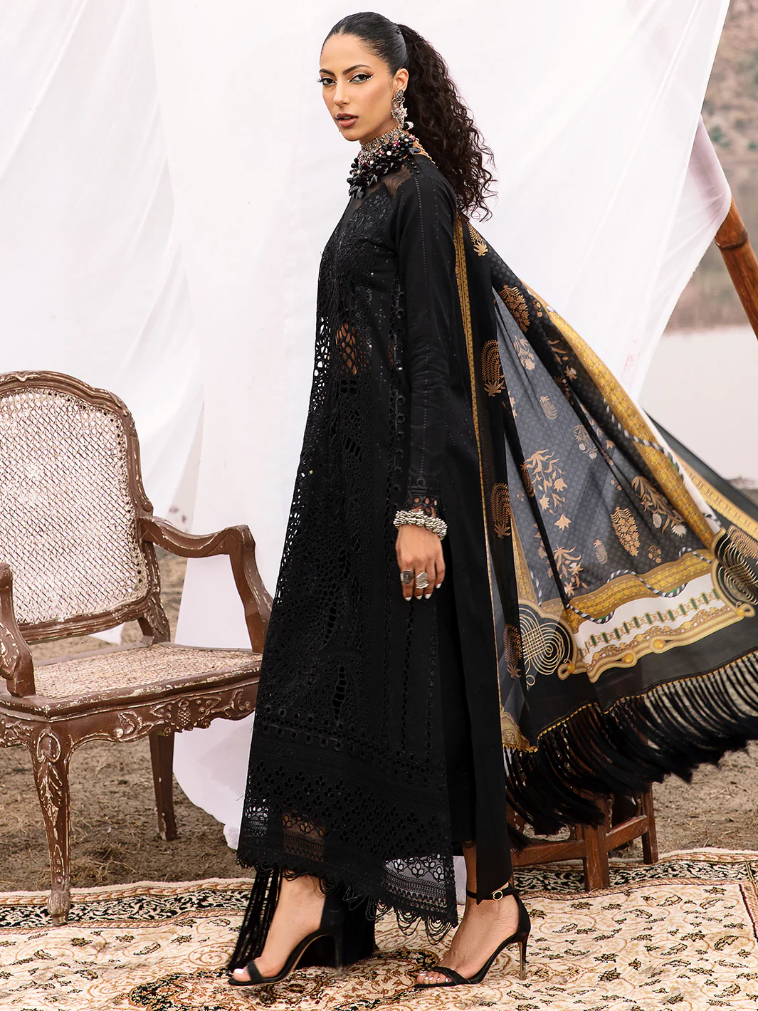 Bin Ilyas Black Luxury Lawn Collection Replica - Image 3