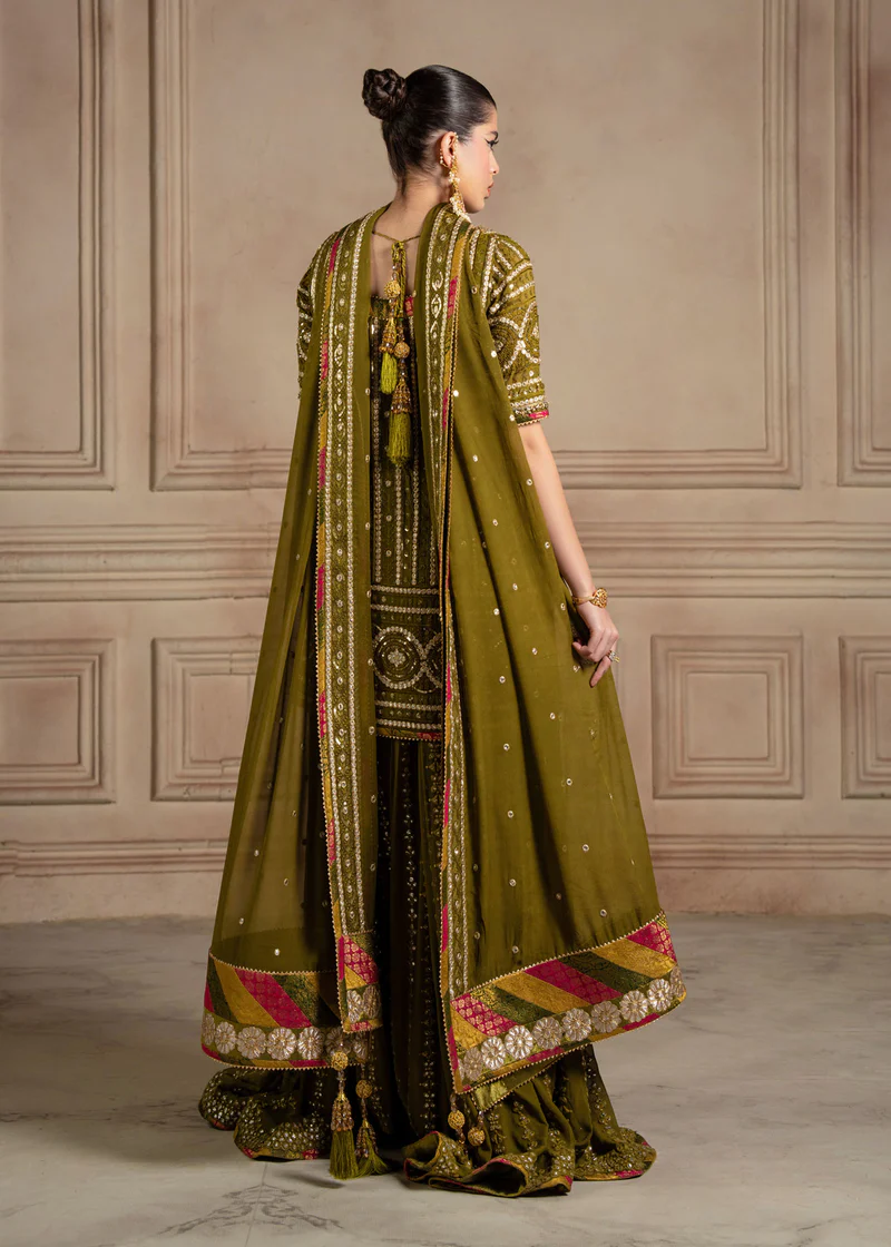 Lajwanti Green Bridal Collection Chiffon Gharara Replica - Image 5