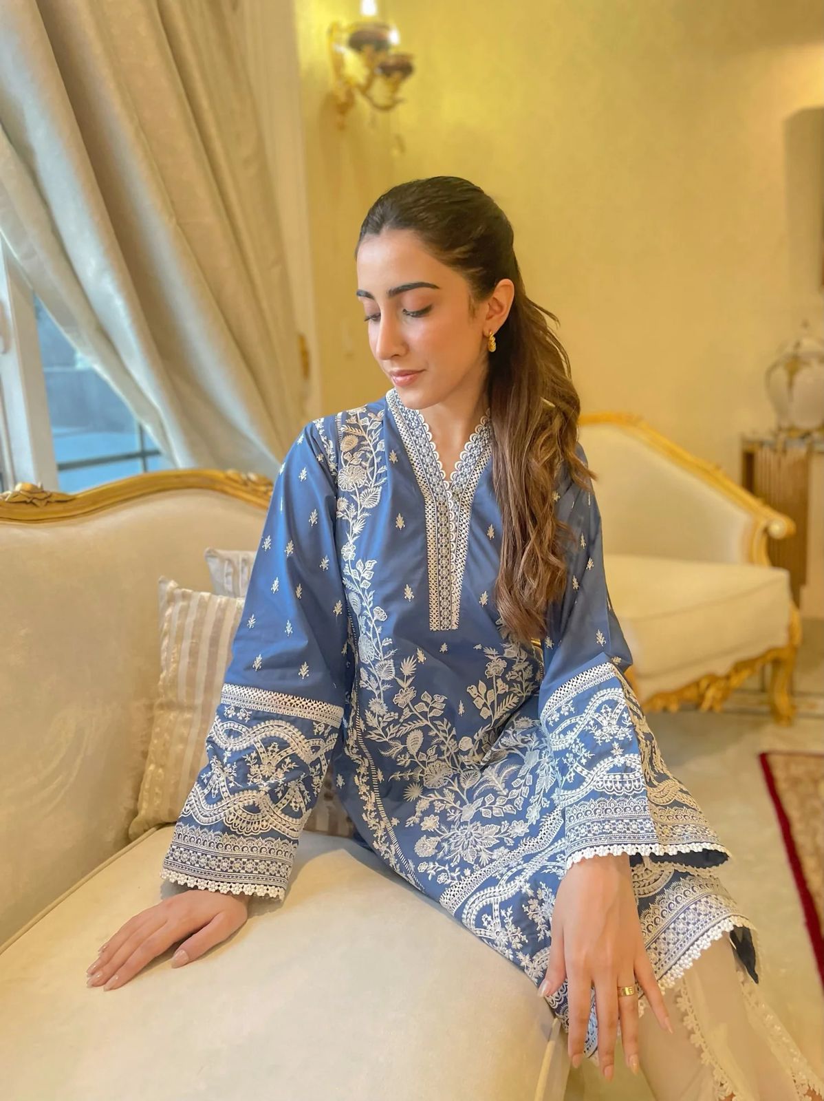 Naarj Blue Luxury Lawn Collection Replica