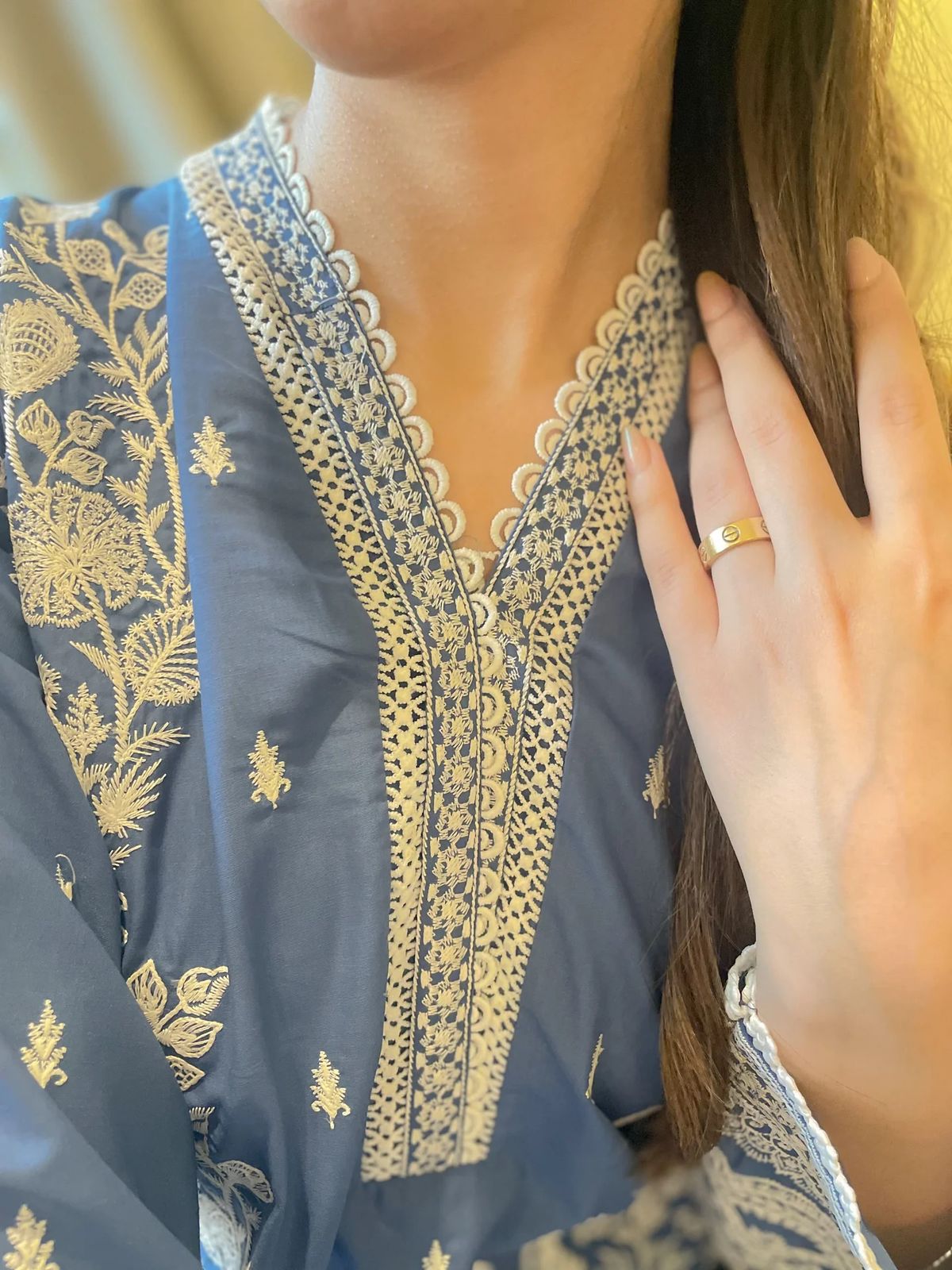 Naarj Blue Luxury Lawn Collection Replica - Image 4