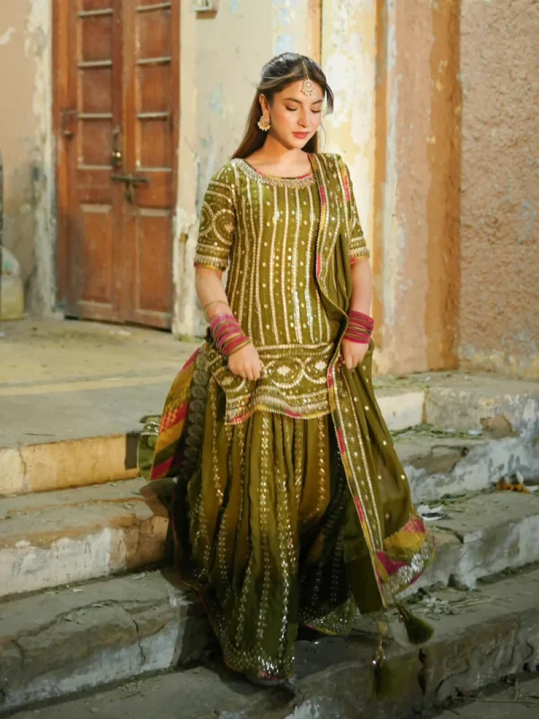 Lajwanti Green Bridal Collection Chiffon Gharara Replica