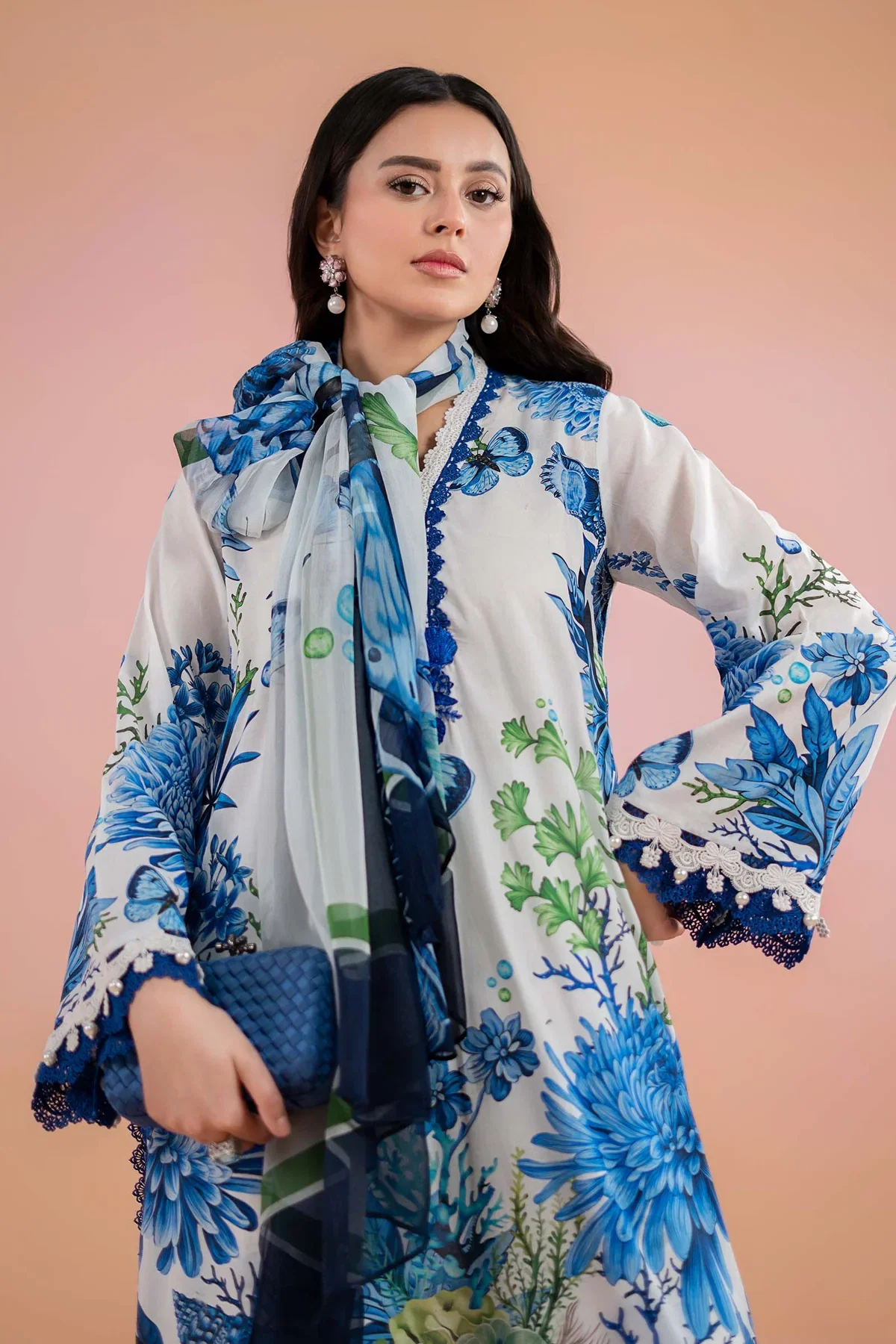 Alternative view of Maria B White Digital Printed Lawn Collection Replica