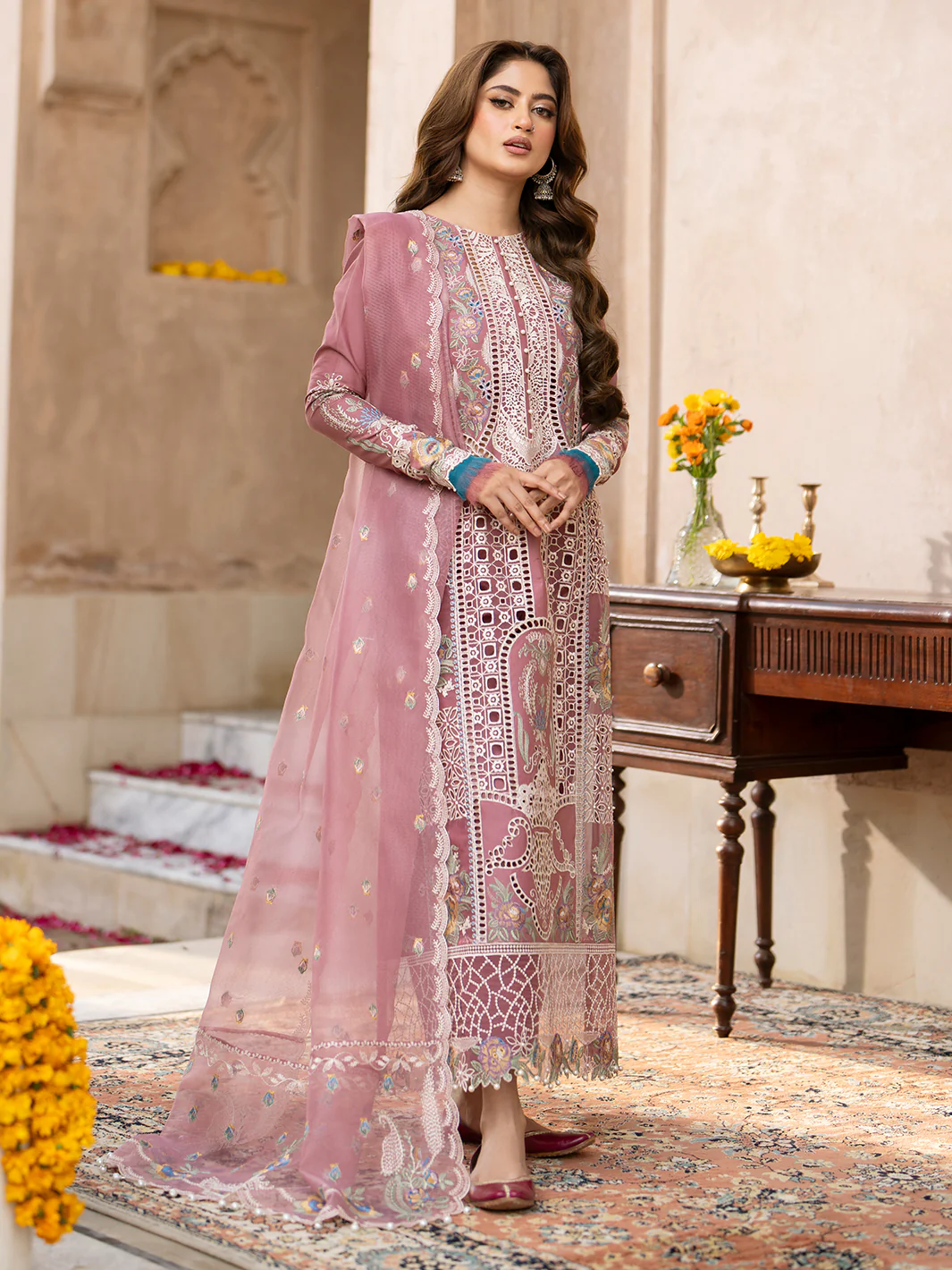 Bin Ilyas Pink Luxury Lawn Collection Replica