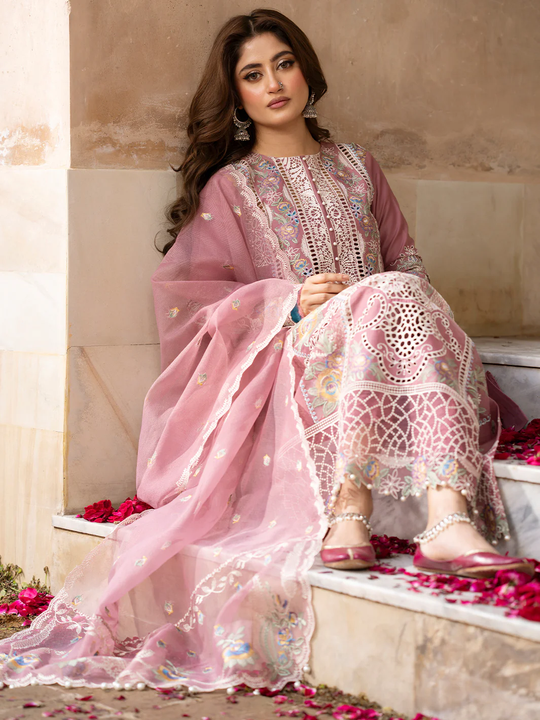 Bin Ilyas Pink Luxury Lawn Collection Replica - Image 5