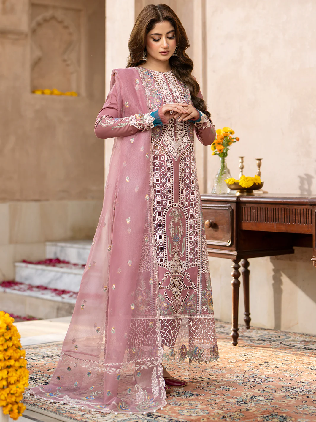 Bin Ilyas Pink Luxury Lawn Collection Replica - Image 4