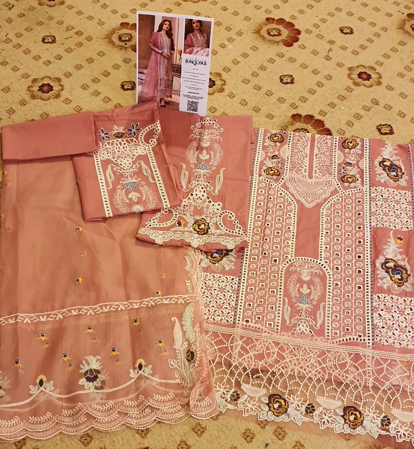 Bin Ilyas Pink Luxury Lawn Collection Replica - Image 6