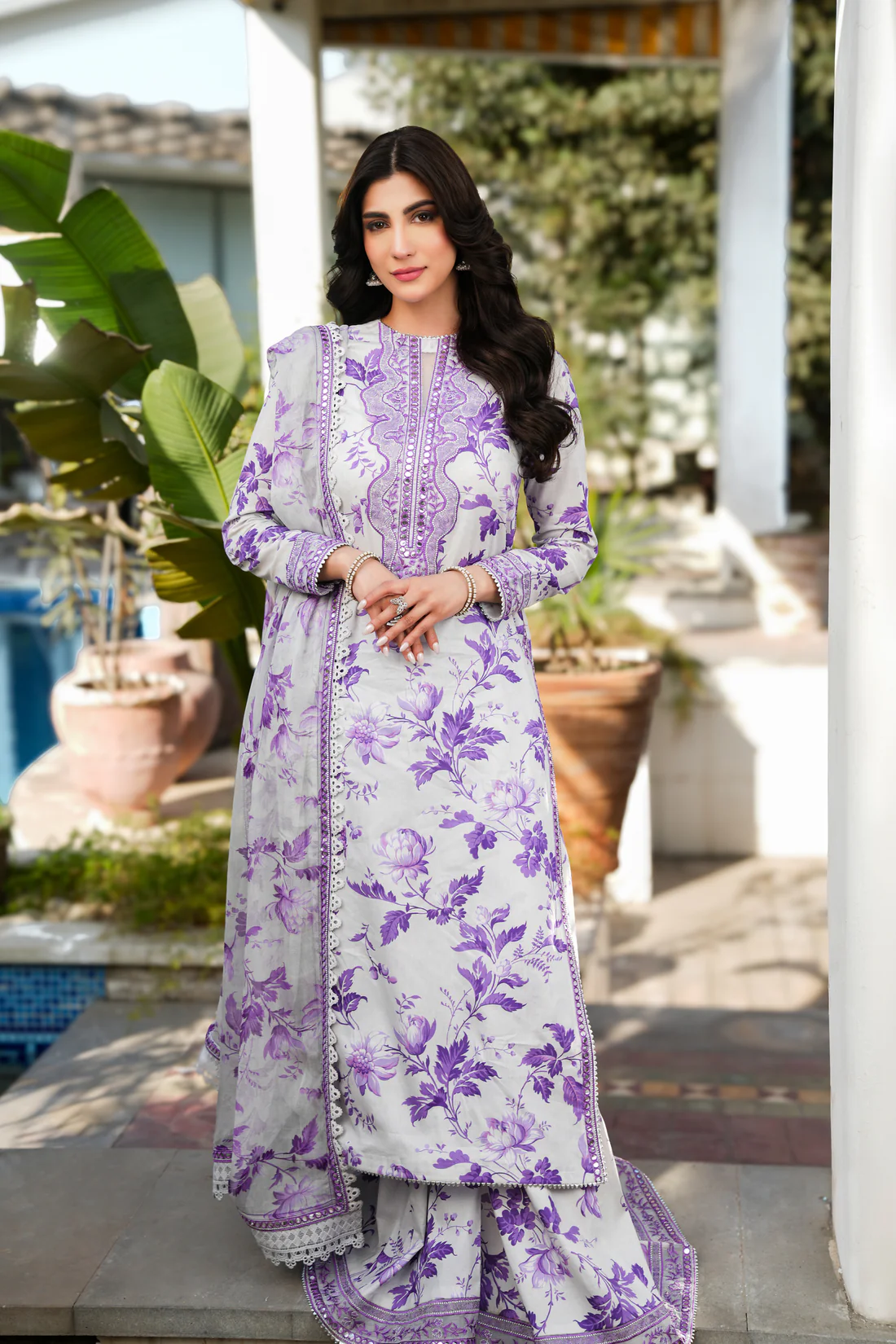 Shrenz White Digital Printed Swiss Lawn Collection Replica