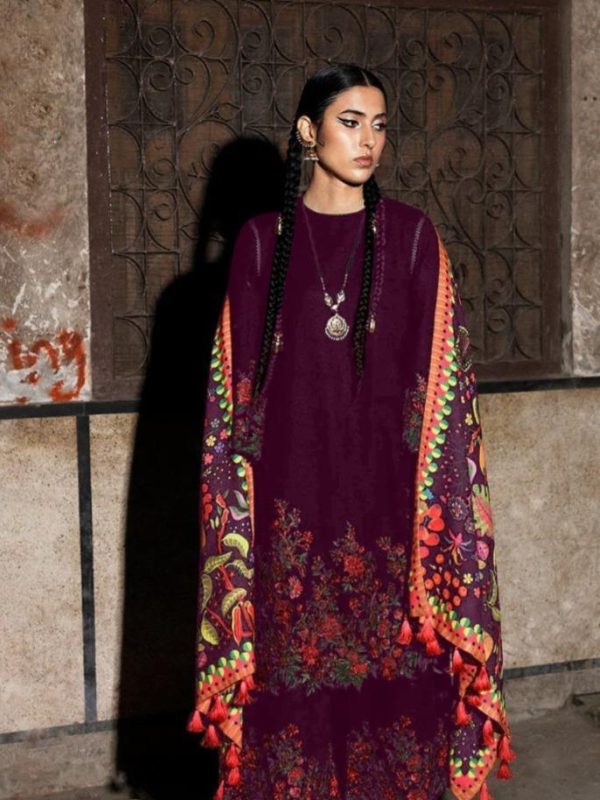 Jugnu Burgundy Luxury Lawn Collection Replica