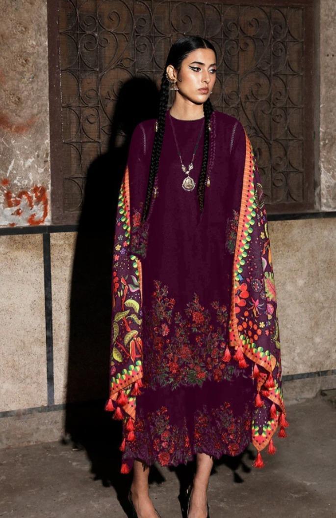 Jugnu Burgundy Luxury Lawn Collection Replica