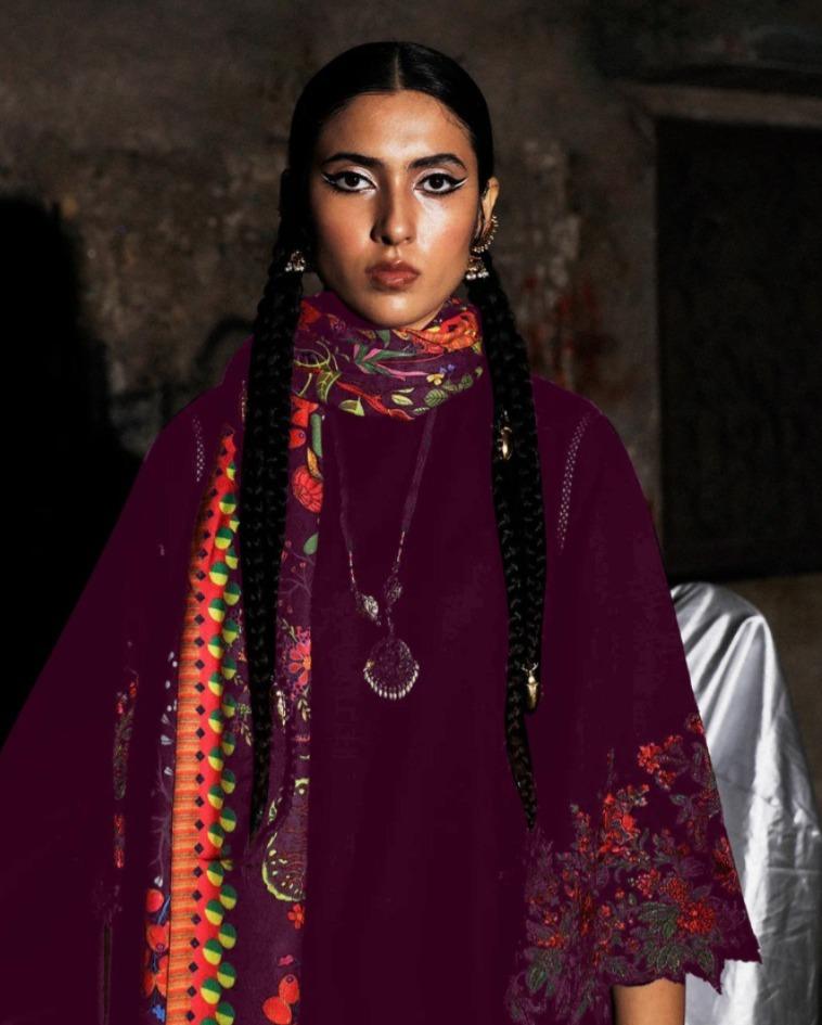 Alternative view of Jugnu Burgundy Luxury Lawn Collection Replica