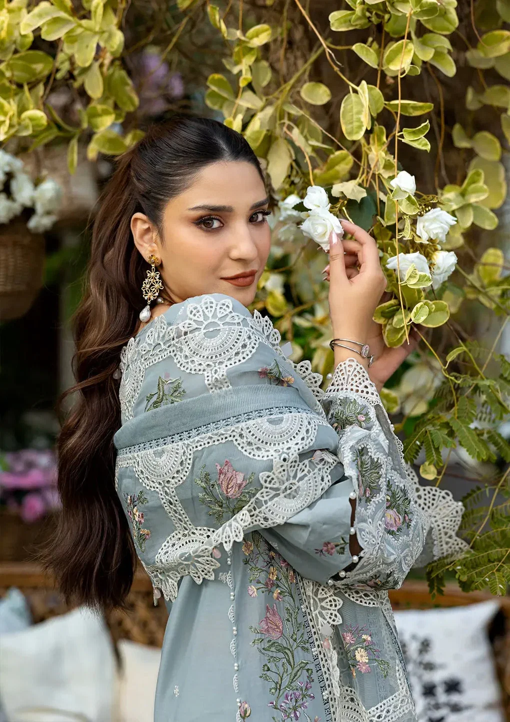 Alternative view of Elaf Seagreen Luxury Lawn Collection Replica