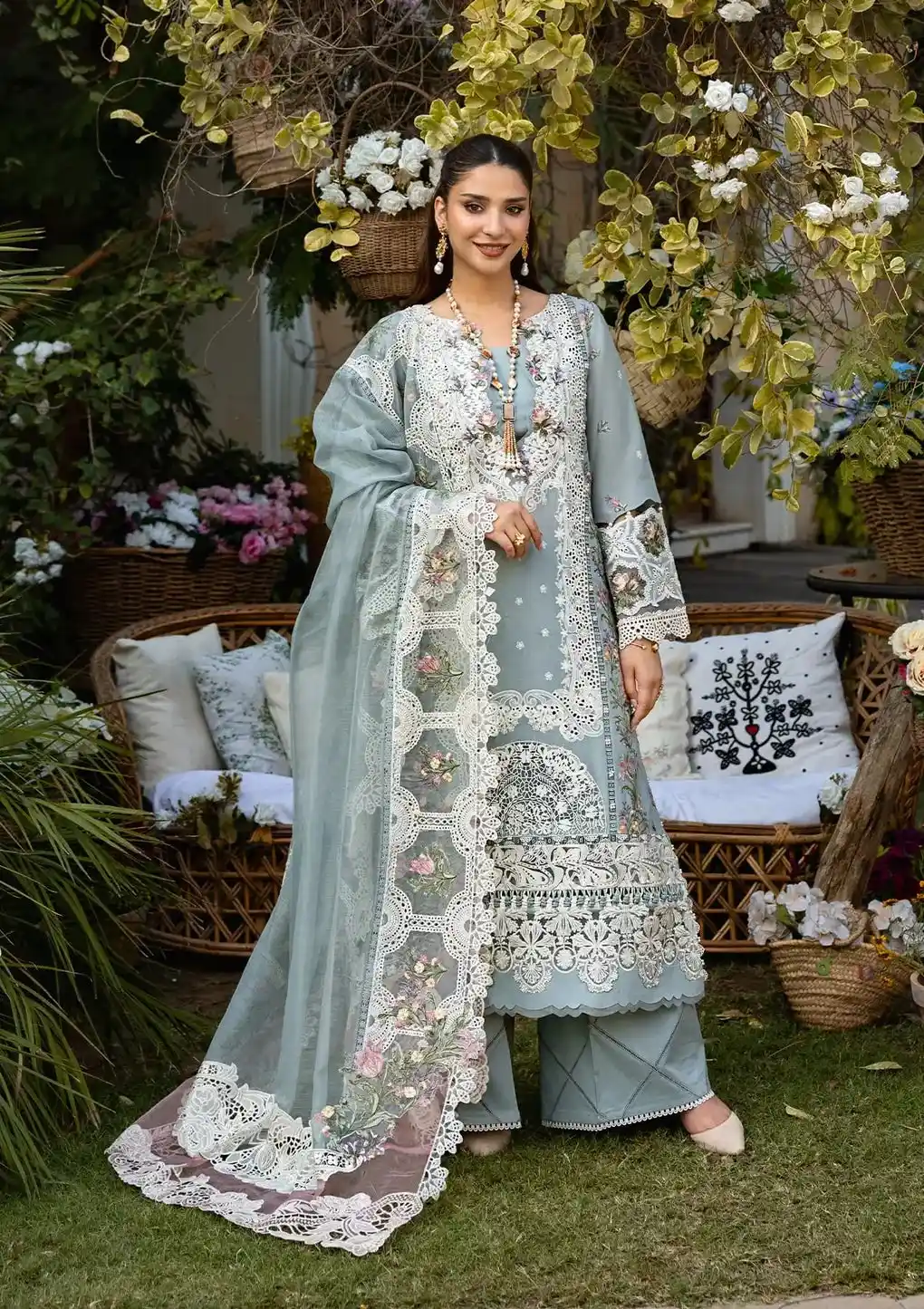 Elaf Seagreen Luxury Lawn Collection Replica