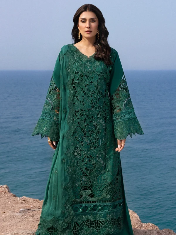 Mahnur Bottle Green Luxury Lawn Collection Replica
